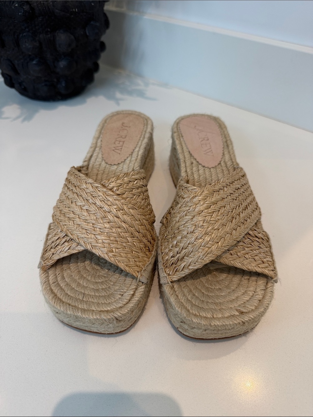 J. Crew Braided Espadrille Slide Sandals - Natural. Wore once.